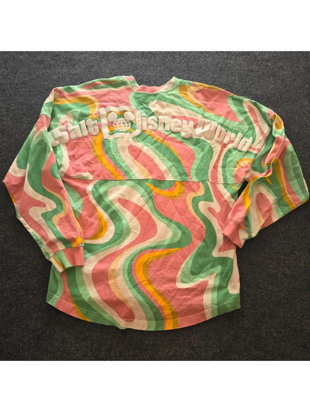 Walt Disney World Spirit Jersey S Retro Psychedelic Swirl Pink Green Puff Letter